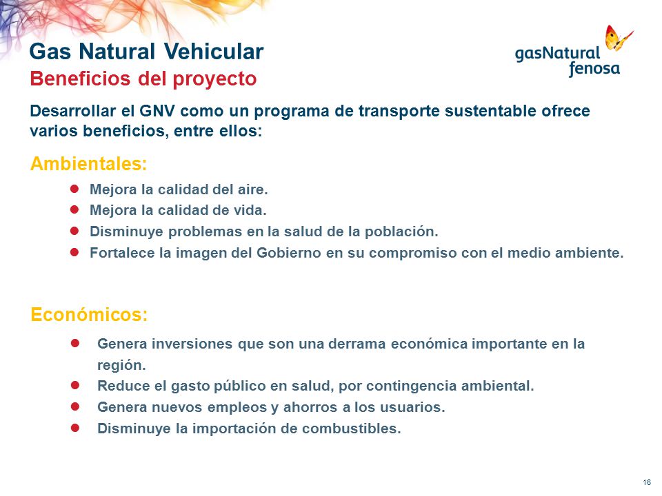 Gas Natural Vehicular Beneficios del proyecto