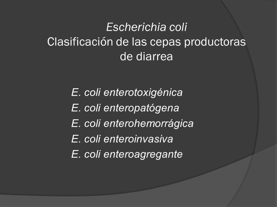 Escherichia coli Clasificación de las cepas productoras de diarrea