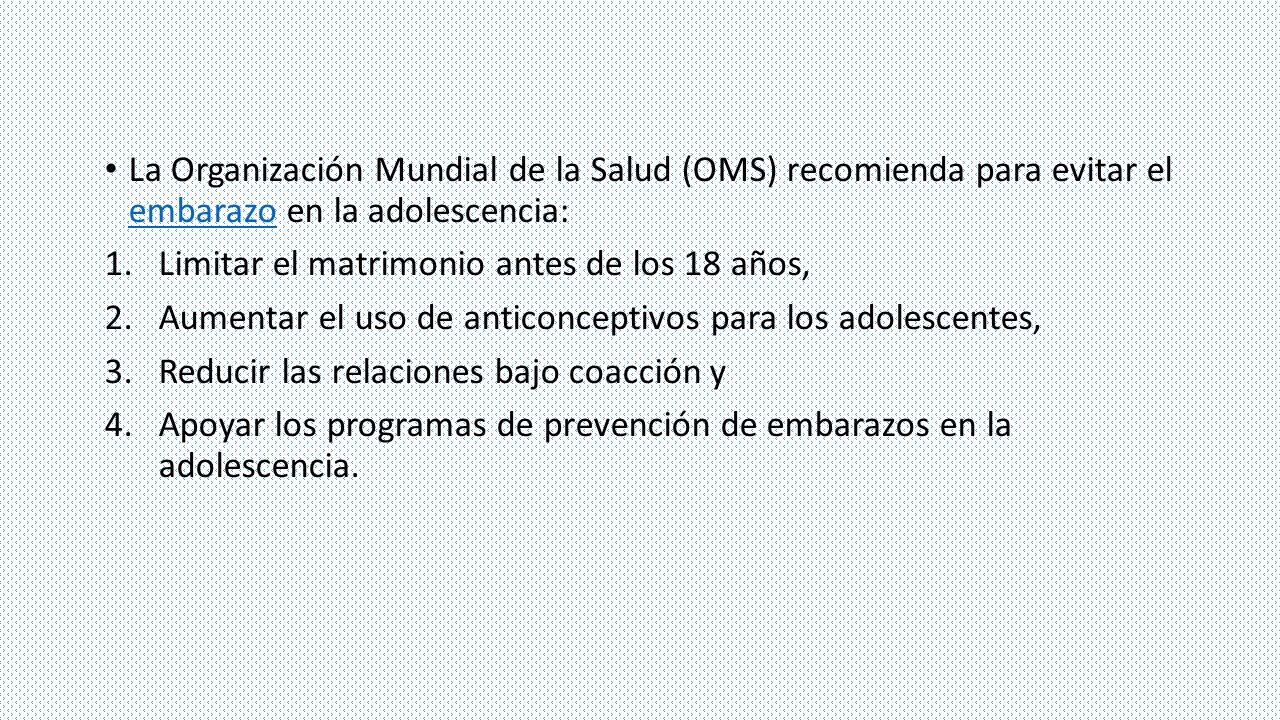 La Organización Mundial de la Salud (OMS) recomienda para evitar el embarazo en la adolescencia: