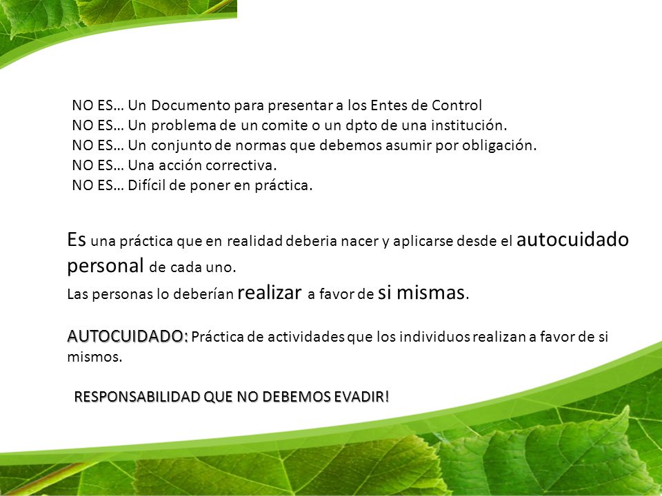NO ES… Un Documento para presentar a los Entes de Control