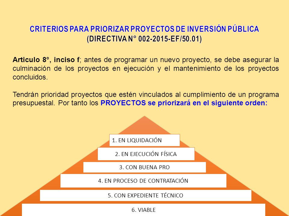 CRITERIOS PARA PRIORIZAR PROYECTOS DE INVERSIÓN PÚBLICA (DIRECTIVA N° EF/50.01)
