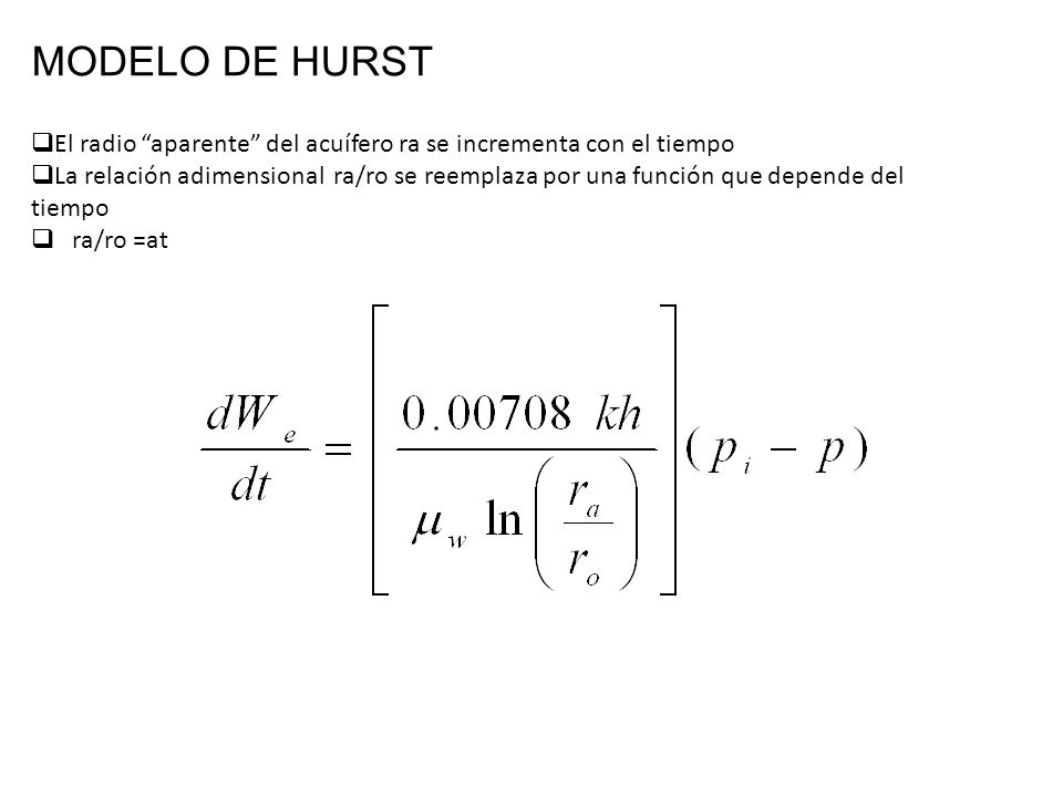 MODELO DE HURST El radio aparente del acuífero ra se incrementa con el tiempo.