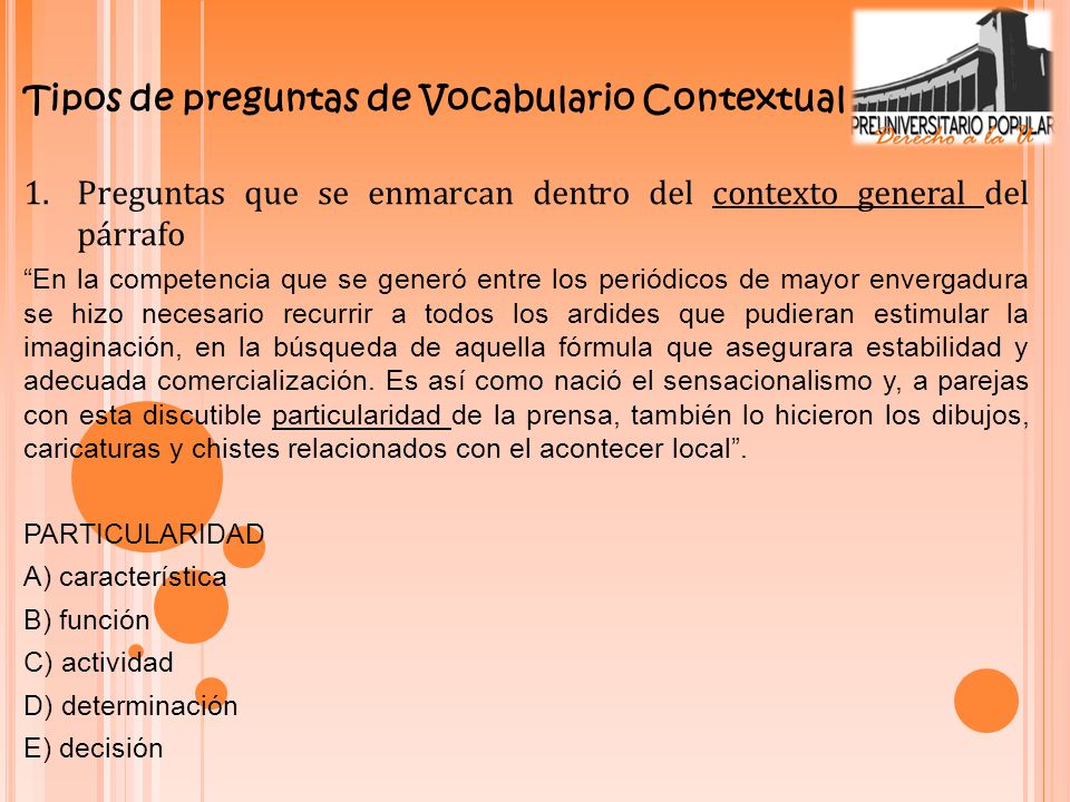 Tipos de preguntas de Vocabulario Contextual