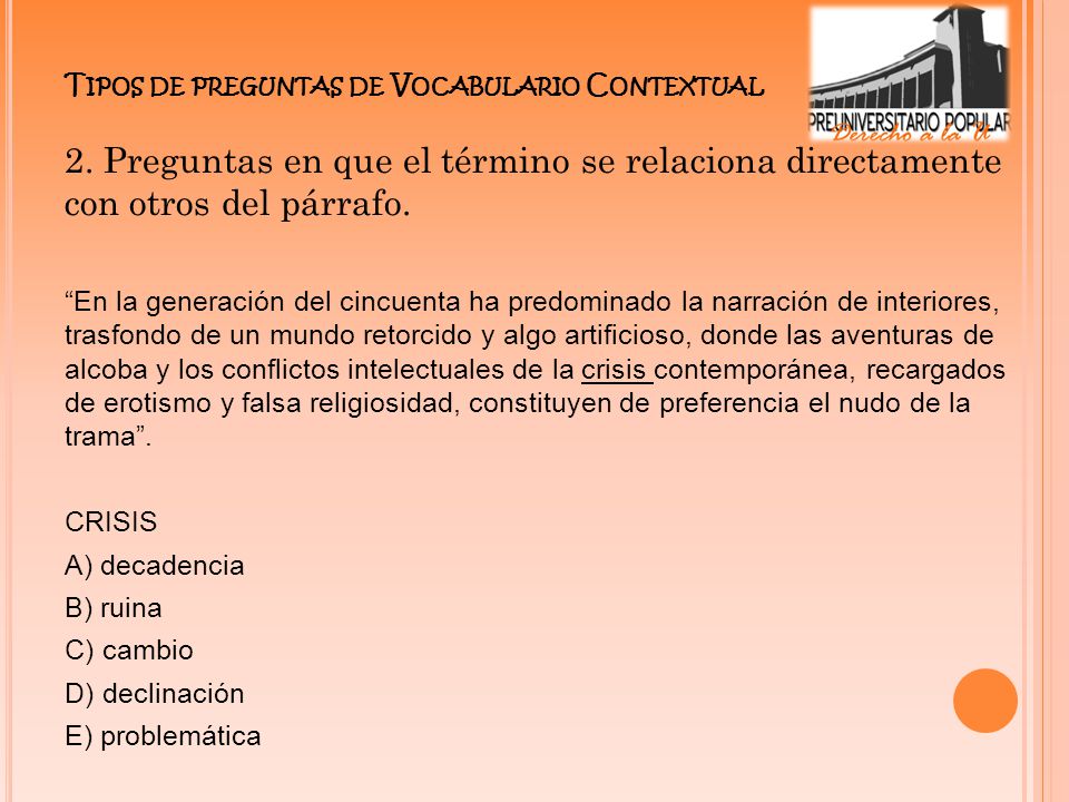 Tipos de preguntas de Vocabulario Contextual