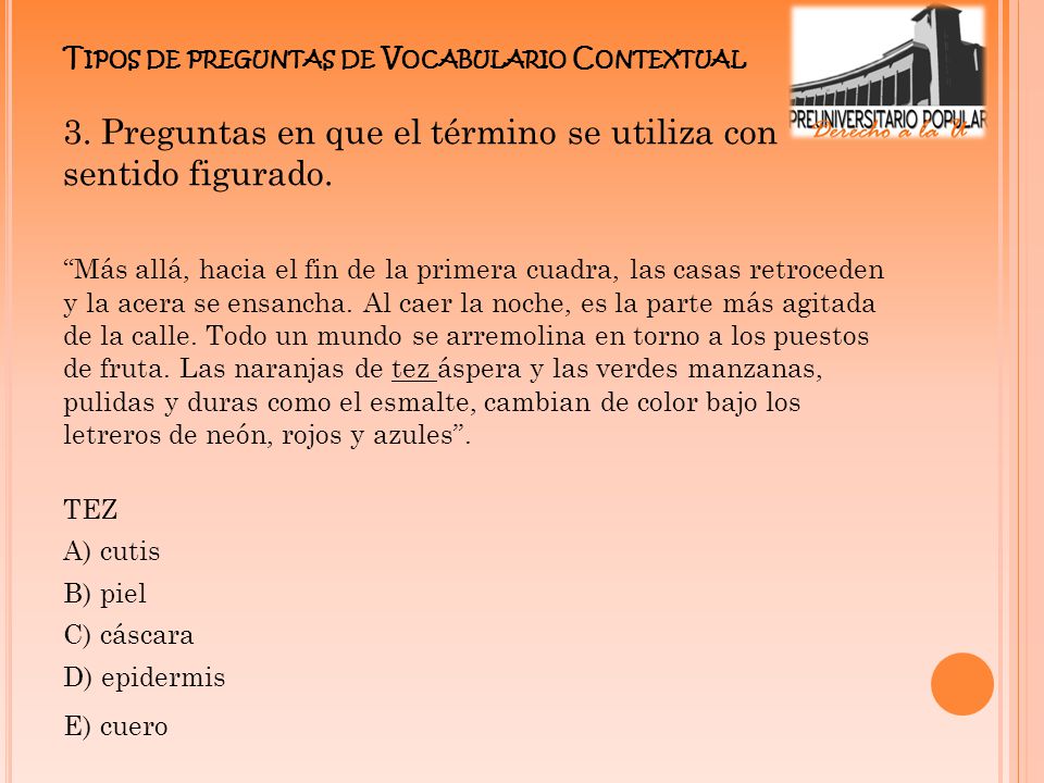 Tipos de preguntas de Vocabulario Contextual