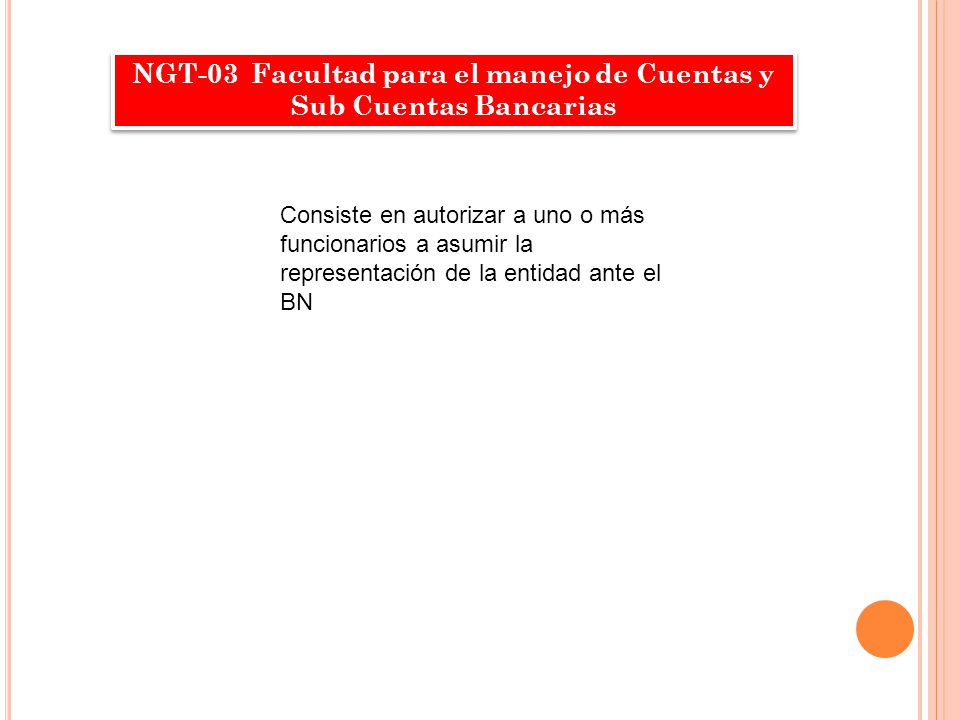 NGT-03 Facultad para el manejo de Cuentas y Sub Cuentas Bancarias