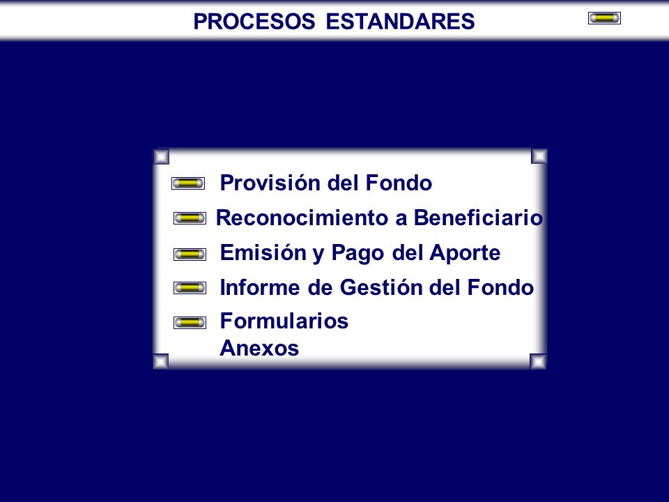 PROCESOS ESTANDARES Provisión del Fondo. Reconocimiento a Beneficiario. Emisión y Pago del Aporte.
