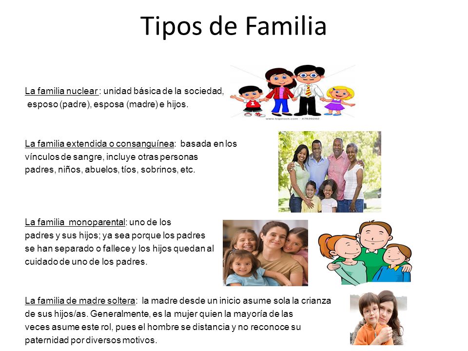 Tipos de Familia La familia nuclear : unidad básica de la sociedad,