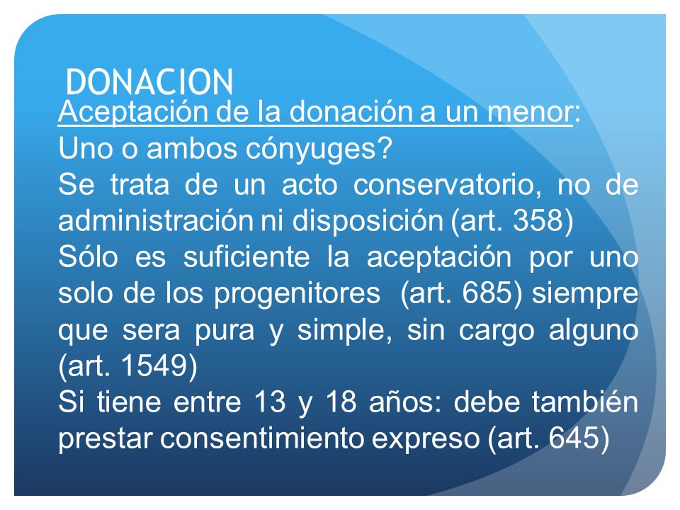 DONACION Aceptación de la donación a un menor: Uno o ambos cónyuges