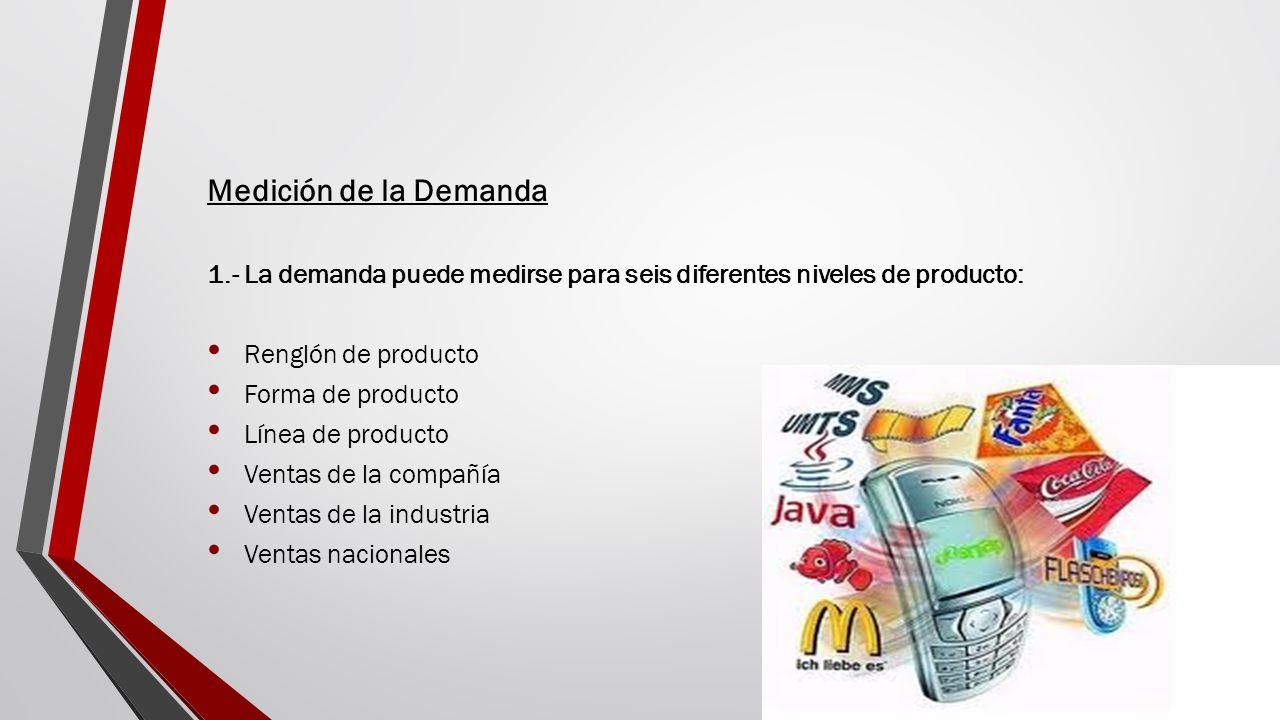 Medición de la Demanda 1.- La demanda puede medirse para seis diferentes niveles de producto: Renglón de producto.