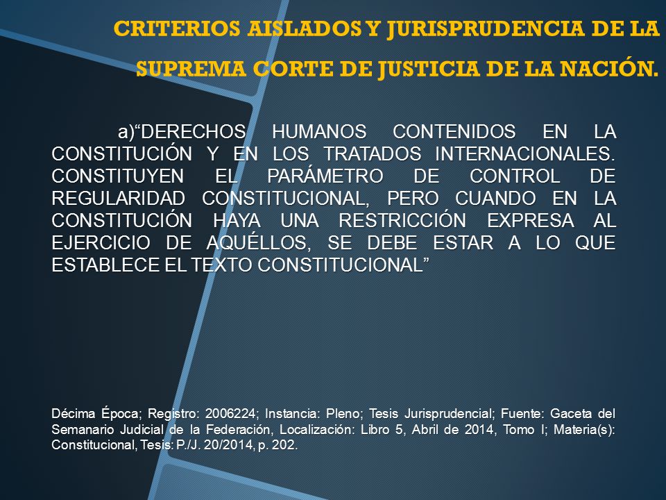 CRITERIOS AISLADOS Y JURISPRUDENCIA DE LA SUPREMA CORTE DE JUSTICIA DE LA NACIÓN.