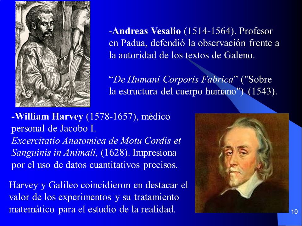 -Andreas Vesalio ( ). Profesor en Padua, defendió la observación frente a la autoridad de los textos de Galeno.