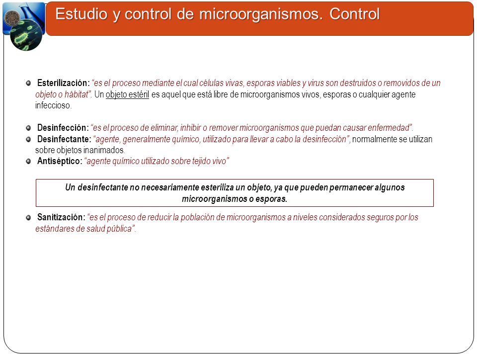 Estudio y control de microorganismos. Control