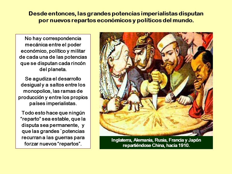 Desde entonces, las grandes potencias imperialistas disputan por nuevos repartos económicos y políticos del mundo.
