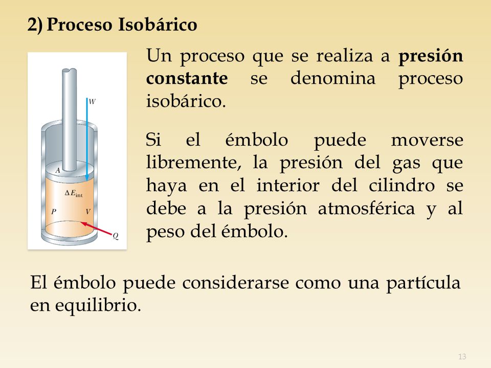 2) Proceso Isobárico Un proceso que se realiza a presión constante se denomina proceso isobárico.