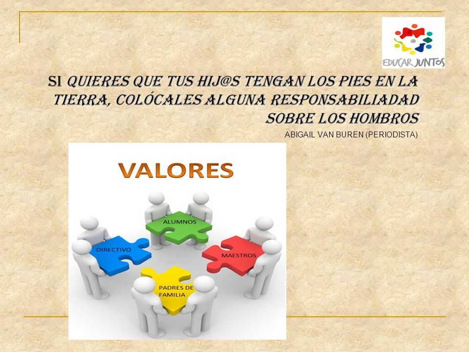 SI QUIERES QUE TUS TENGAN LOS PIES EN LA TIERRA, COLÓCALES ALGUNA RESPONSABILIADAD SOBRE LOS HOMBROS