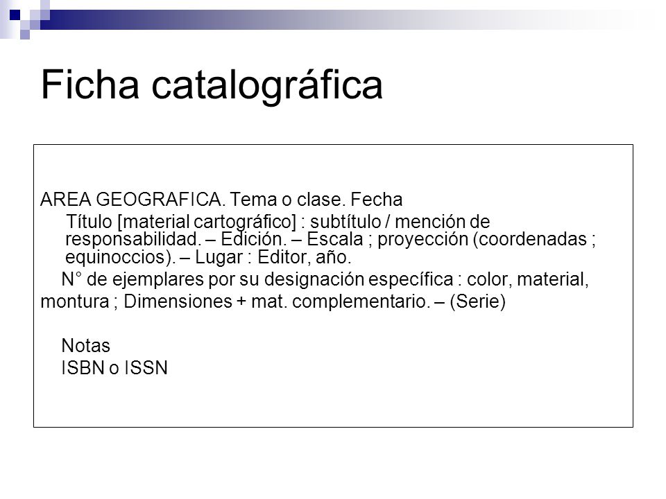 Ficha catalográfica AREA GEOGRAFICA. Tema o clase. Fecha