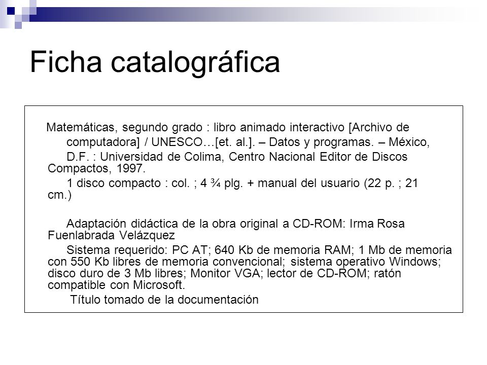Ficha catalográfica Matemáticas, segundo grado : libro animado interactivo [Archivo de.