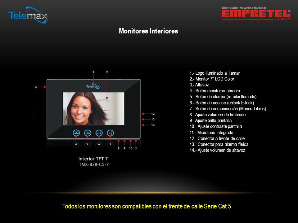 Monitores Interiores 1.- Logo iluminado al llamar. 2.- Monitor 7 LCD Color. 3.- Altavoz. 4.- Botón monitoreo cámara.