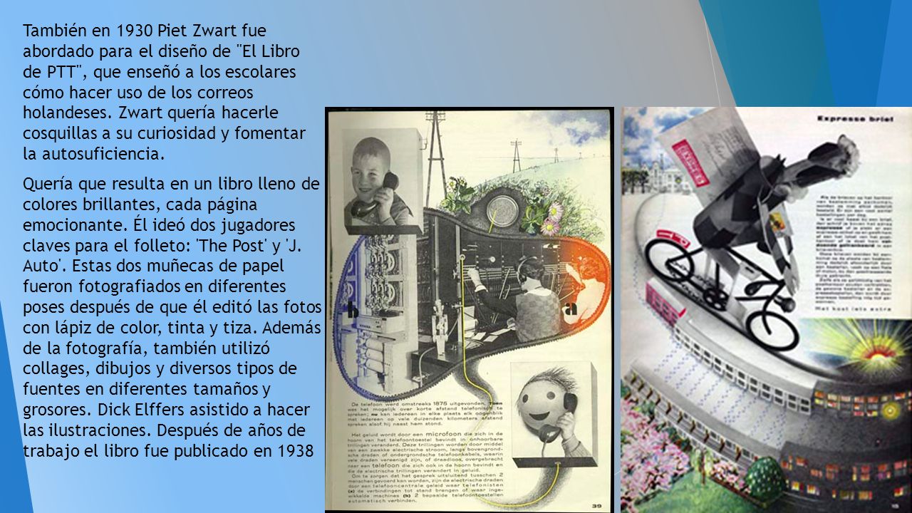 También en 1930 Piet Zwart fue abordado para el diseño de El Libro de PTT , que enseñó a los escolares cómo hacer uso de los correos holandeses.
