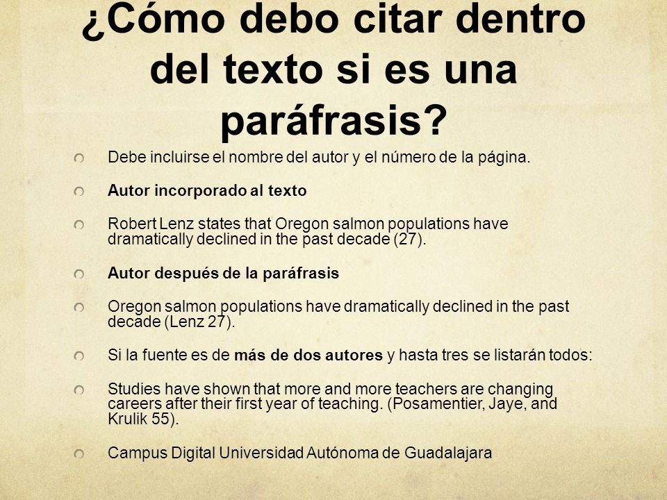 ¿Cómo debo citar dentro del texto si es una paráfrasis