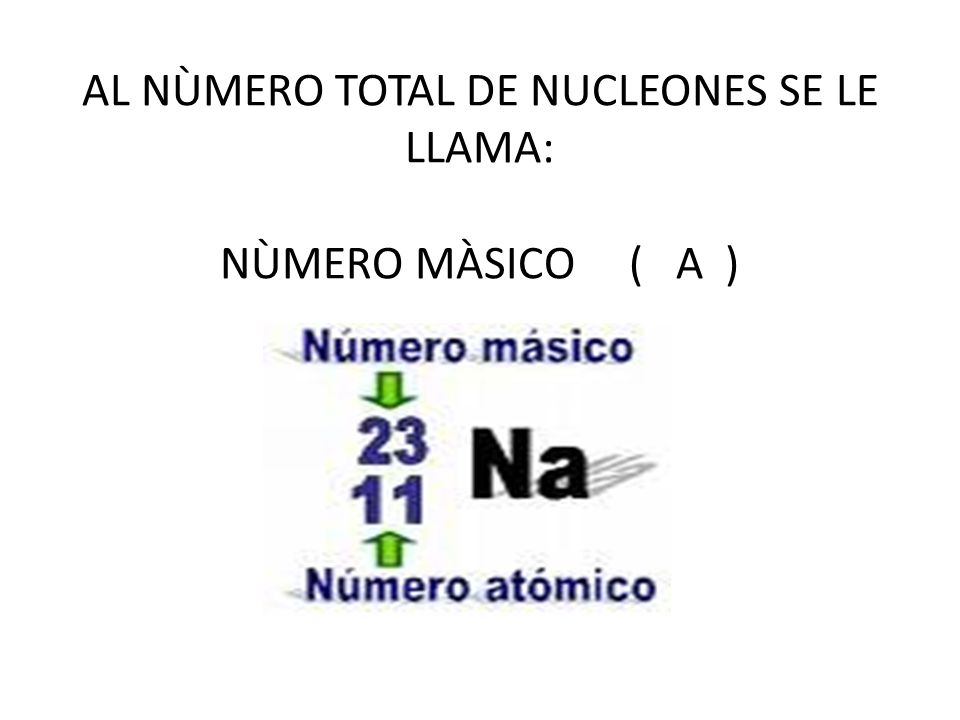AL NÙMERO TOTAL DE NUCLEONES SE LE LLAMA: NÙMERO MÀSICO ( A )