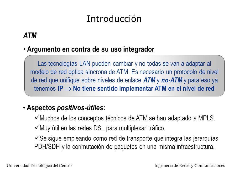 Introducción ATM Argumento en contra de su uso integrador