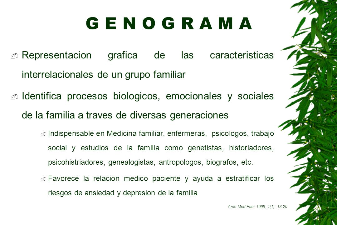 G E N O G R A M A Representacion grafica de las caracteristicas interrelacionales de un grupo familiar.