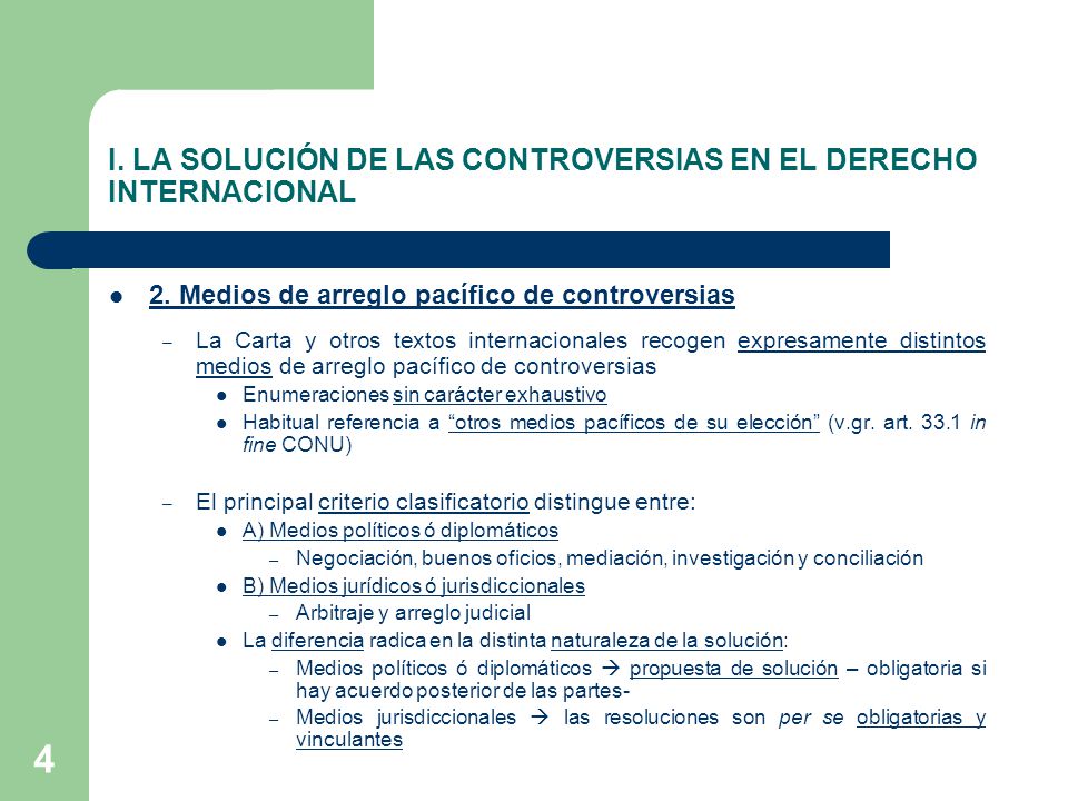 I. LA SOLUCIÓN DE LAS CONTROVERSIAS EN EL DERECHO INTERNACIONAL
