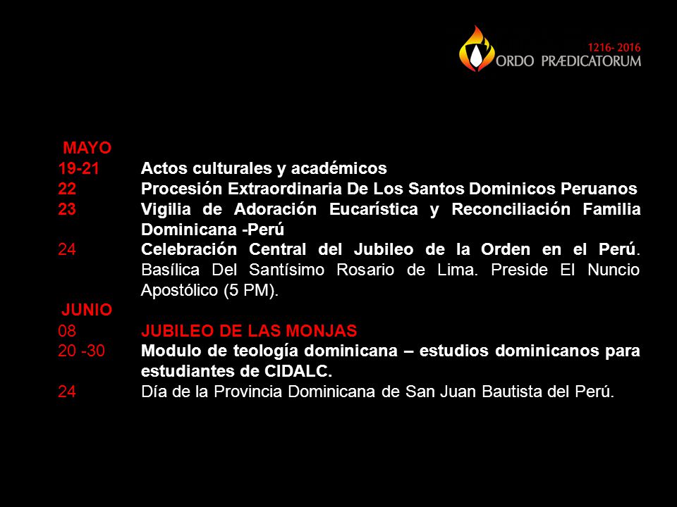 MAYO Actos culturales y académicos. 22 Procesión Extraordinaria De Los Santos Dominicos Peruanos.