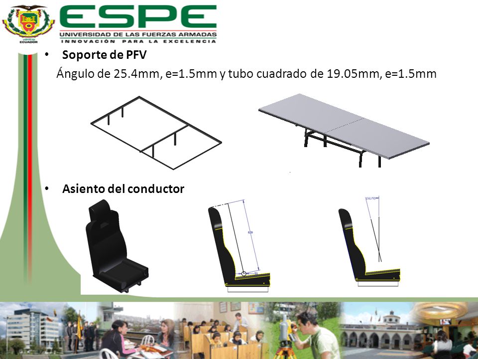 Soporte de PFV Ángulo de 25.4mm, e=1.5mm y tubo cuadrado de 19.05mm, e=1.5mm Asiento del conductor