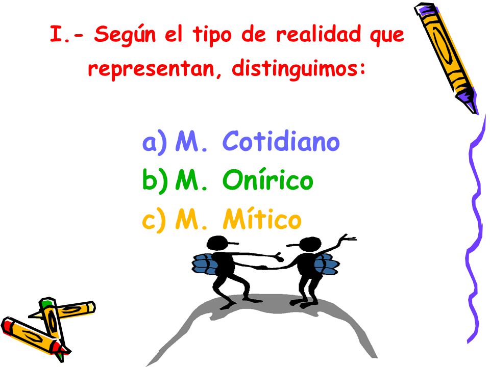 I.- Según el tipo de realidad que representan, distinguimos: