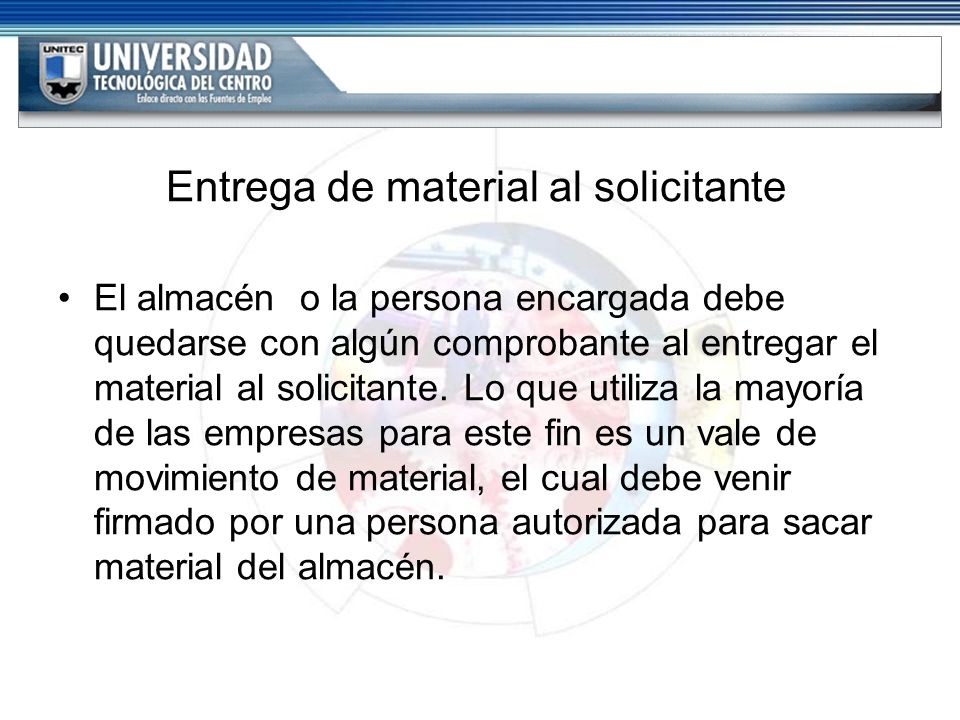 Entrega de material al solicitante