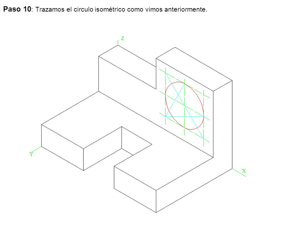 Paso 10: Trazamos el circulo isométrico como vimos anteriormente.