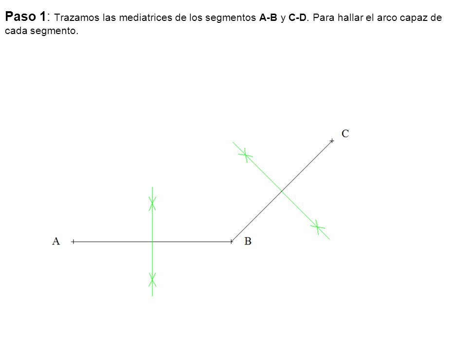 Paso 1: Trazamos las mediatrices de los segmentos A-B y C-D
