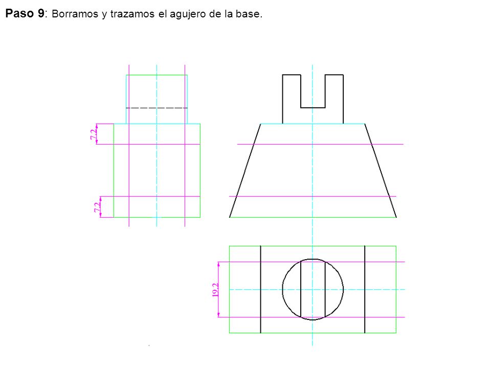 Paso 9: Borramos y trazamos el agujero de la base.