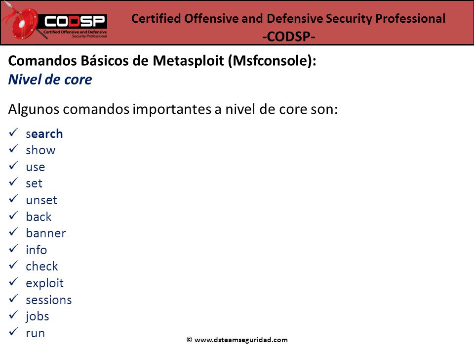 Comandos Básicos de Metasploit (Msfconsole): Nivel de core