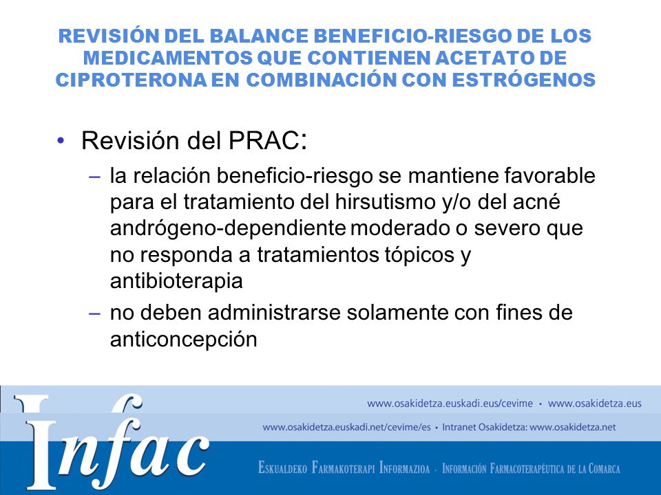 REVISIÓN DEL BALANCE BENEFICIO-RIESGO DE LOS MEDICAMENTOS QUE CONTIENEN ACETATO DE CIPROTERONA EN COMBINACIÓN CON ESTRÓGENOS