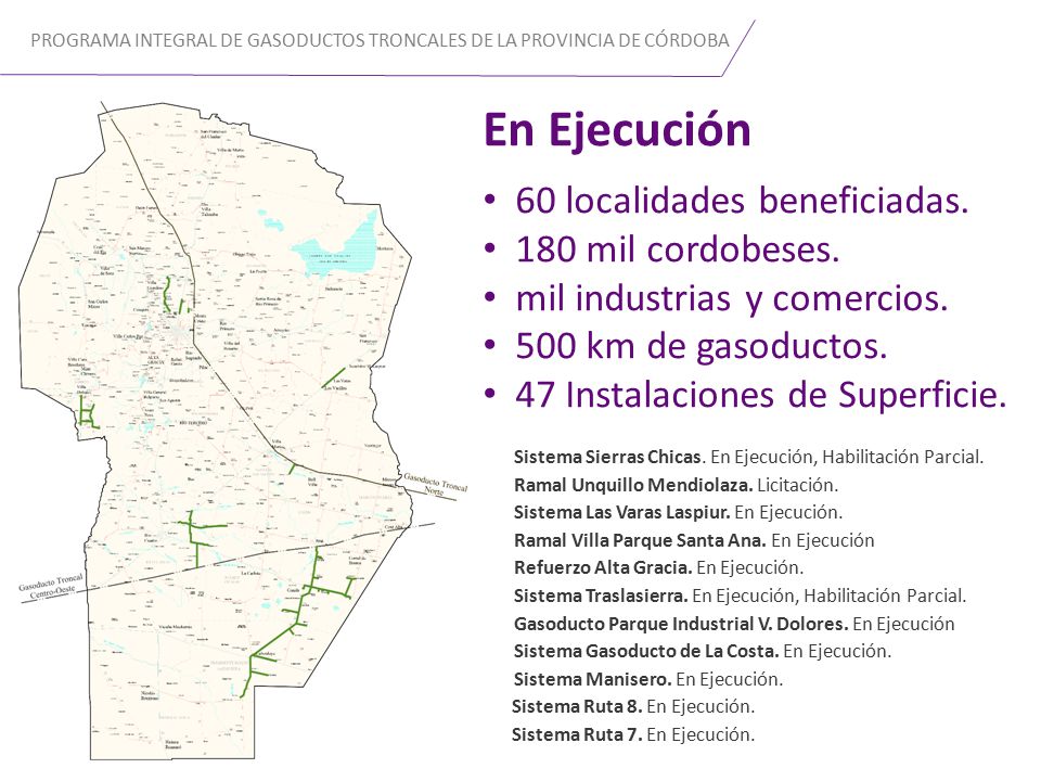 En Ejecución 60 localidades beneficiadas. 180 mil cordobeses.