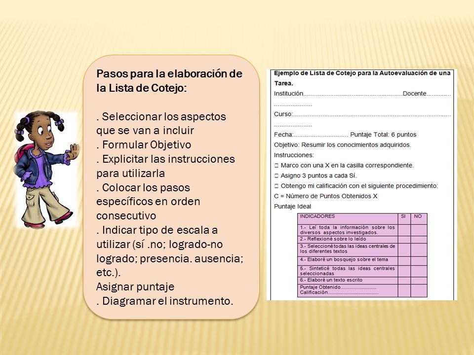Pasos para la elaboración de la Lista de Cotejo: