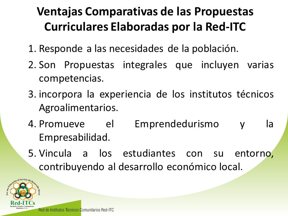 Ventajas Comparativas de las Propuestas Curriculares Elaboradas por la Red-ITC
