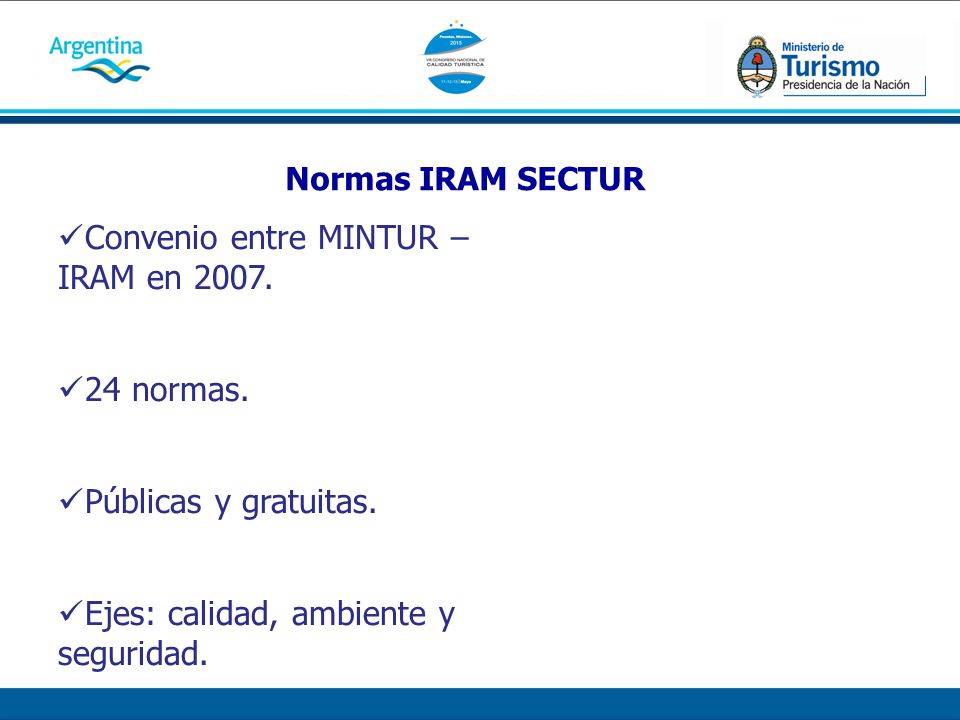 Convenio entre MINTUR – IRAM en 2007.