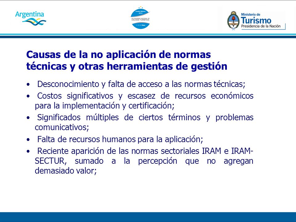 Causas de la no aplicación de normas técnicas y otras herramientas de gestión