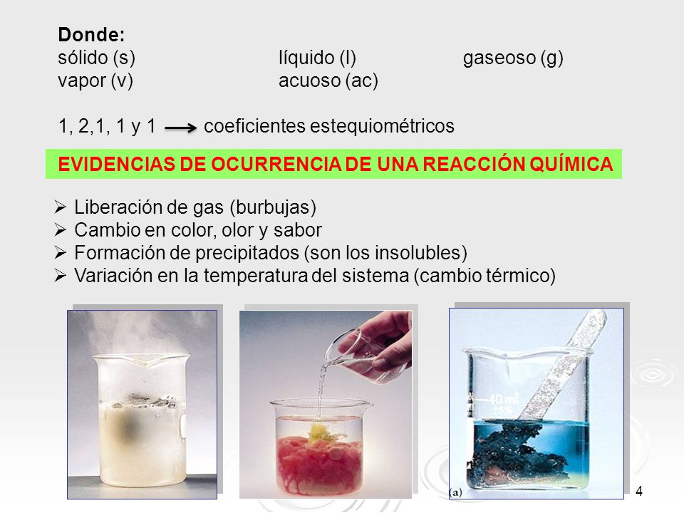 Donde: sólido (s) líquido (l) gaseoso (g) vapor (v) acuoso (ac)