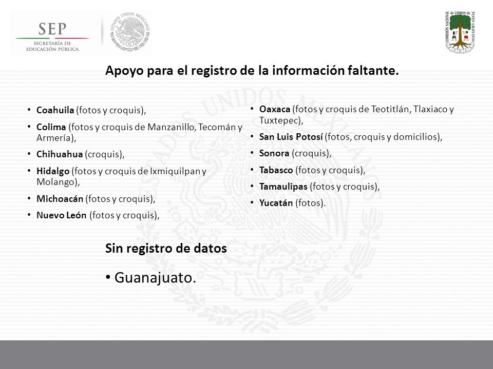 Guanajuato. Apoyo para el registro de la información faltante.