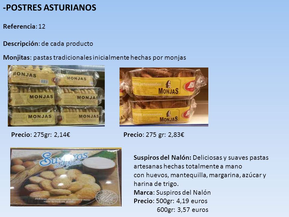 -POSTRES ASTURIANOS Referencia: 12 Descripción: de cada producto