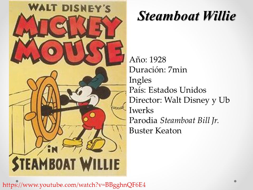 Steamboat Willie Año: 1928 Duración: 7min Ingles País: Estados Unidos