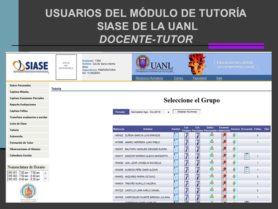 USUARIOS DEL MÓDULO DE TUTORÍA SIASE DE LA UANL DOCENTE-TUTOR
