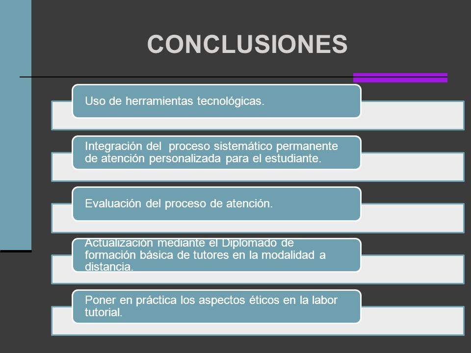 CONCLUSIONES Uso de herramientas tecnológicas. Integración del proceso sistemático permanente de atención personalizada para el estudiante.