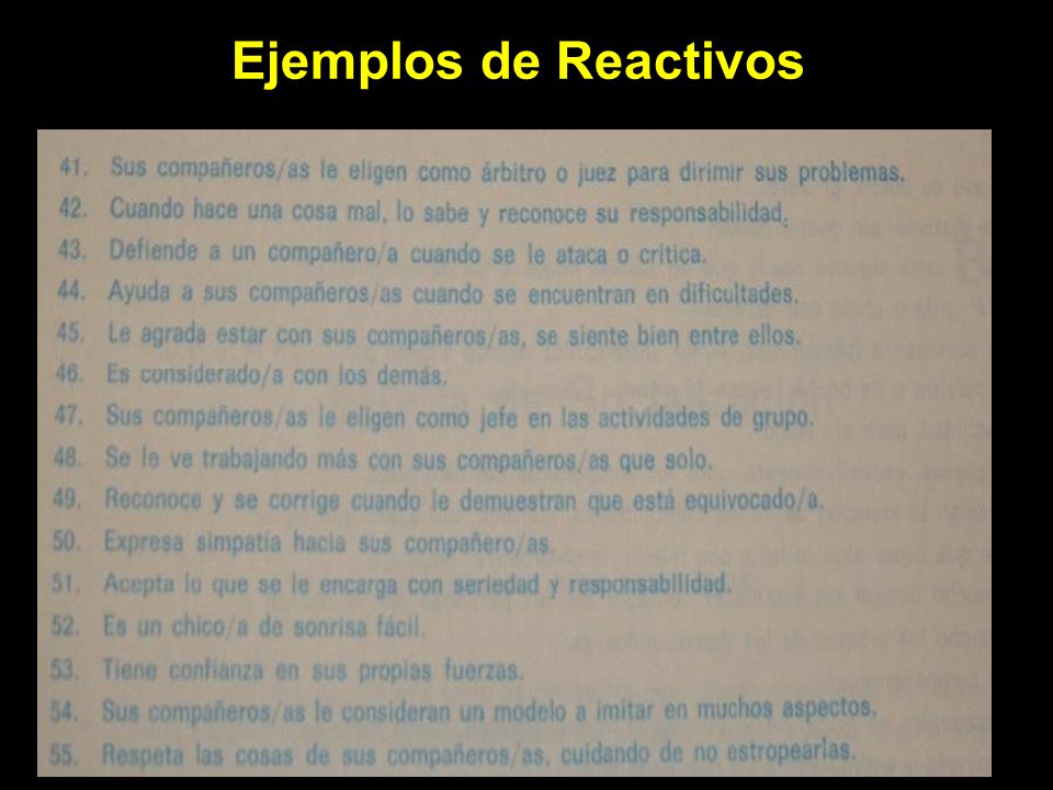Ejemplos de Reactivos EJEMPLOS DE REACTIVOS